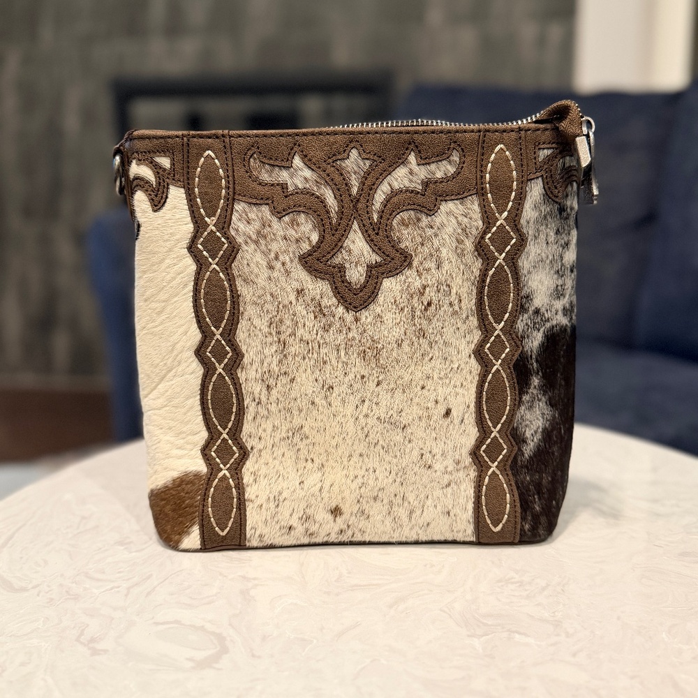 Trinity Ranch Western Hair-On Cowhide Concealed Carry Crossbody Coffee